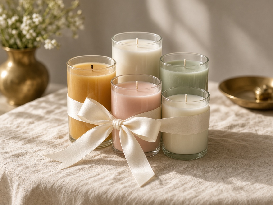 A ribboned bundle of candles on the showroom table